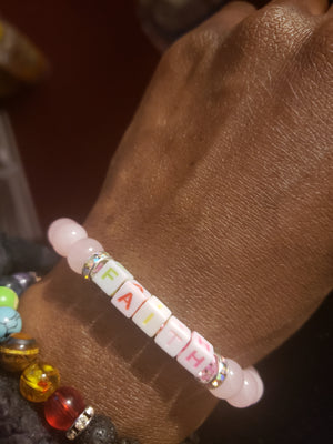 "FAITH" Rose Quartz and White Jade Bracelet