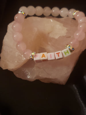 "FAITH" Rose Quartz and White Jade Bracelet