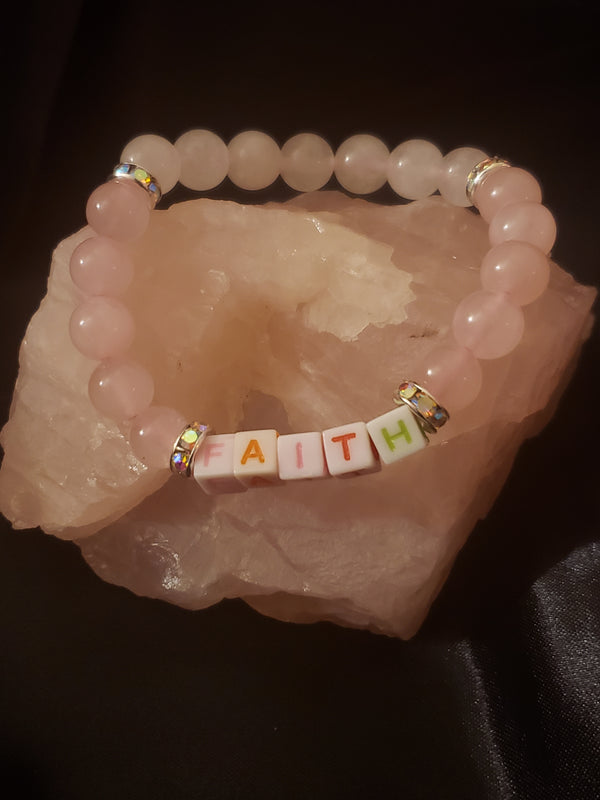 "FAITH" Rose Quartz and White Jade Bracelet